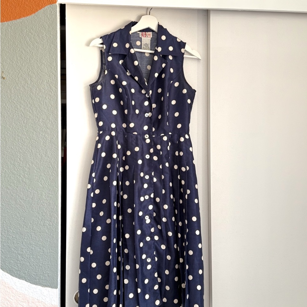 R&K Vintage Navy Polka Dot Midi Dress